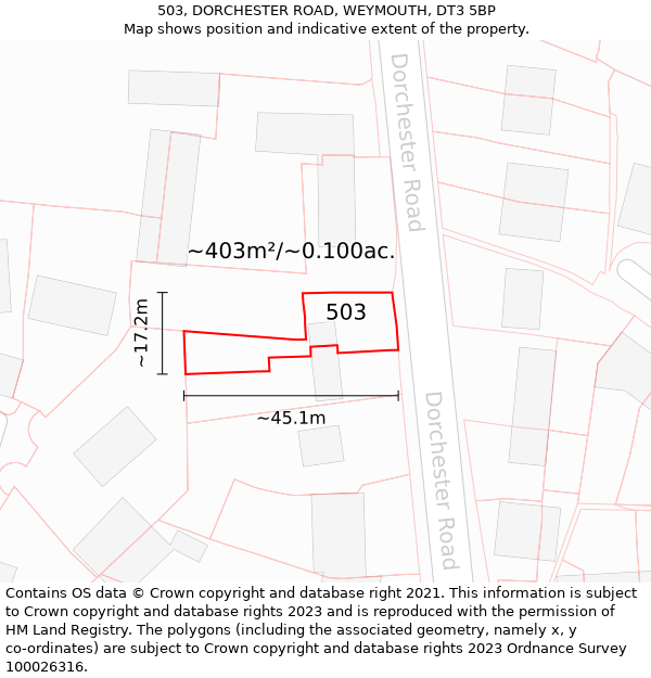 503, DORCHESTER ROAD, WEYMOUTH, DT3 5BP: Plot and title map