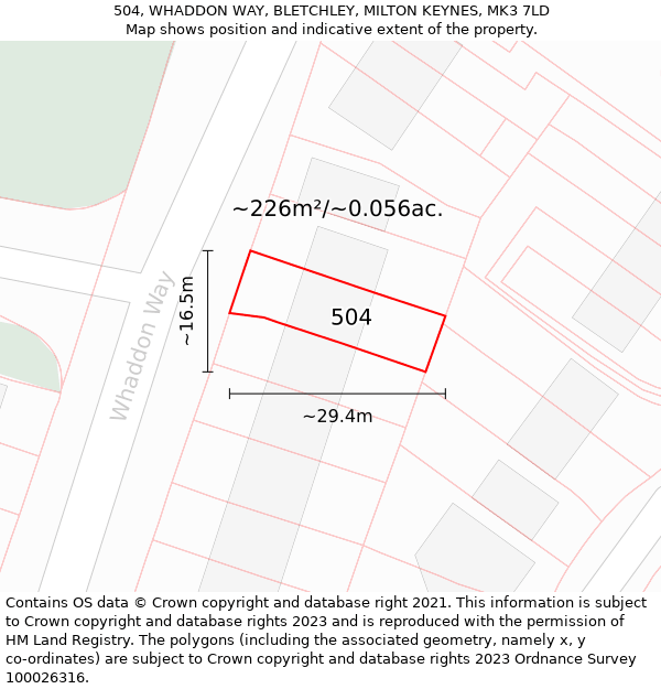 504, WHADDON WAY, BLETCHLEY, MILTON KEYNES, MK3 7LD: Plot and title map