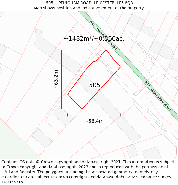 505, UPPINGHAM ROAD, LEICESTER, LE5 6QB: Plot and title map