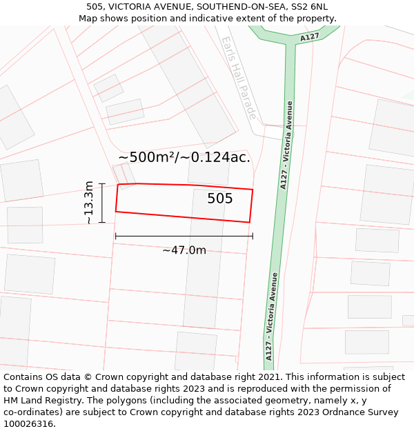 505, VICTORIA AVENUE, SOUTHEND-ON-SEA, SS2 6NL: Plot and title map