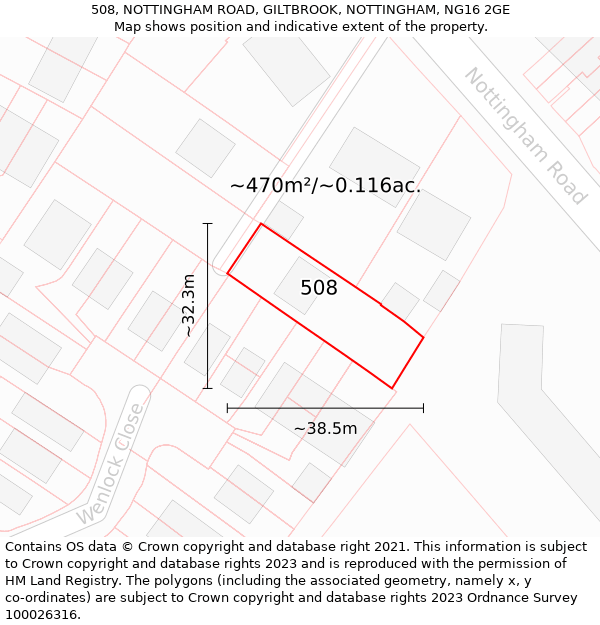 508, NOTTINGHAM ROAD, GILTBROOK, NOTTINGHAM, NG16 2GE: Plot and title map