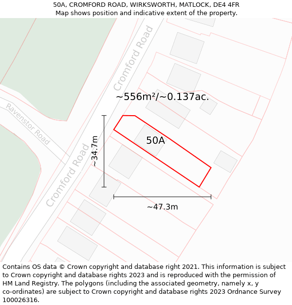 50A, CROMFORD ROAD, WIRKSWORTH, MATLOCK, DE4 4FR: Plot and title map