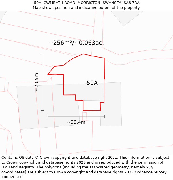 50A, CWMBATH ROAD, MORRISTON, SWANSEA, SA6 7BA: Plot and title map