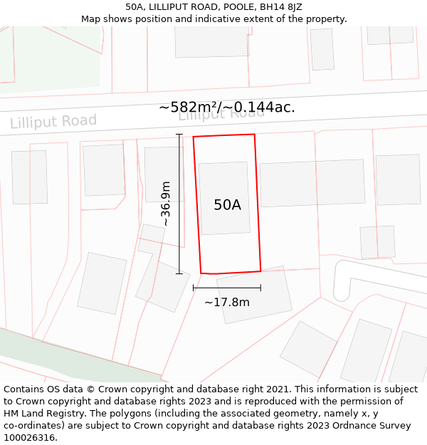 50A, LILLIPUT ROAD, POOLE, BH14 8JZ: Plot and title map
