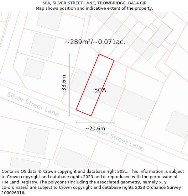 50A, SILVER STREET LANE, TROWBRIDGE, BA14 0JP: Plot and title map