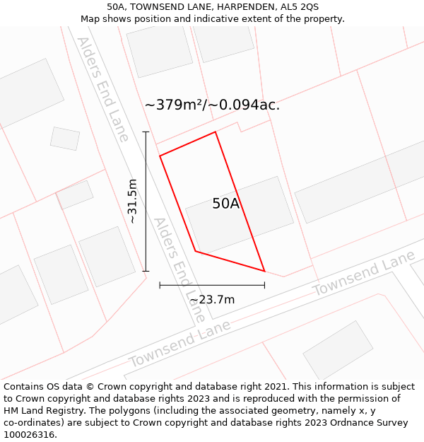 50A, TOWNSEND LANE, HARPENDEN, AL5 2QS: Plot and title map