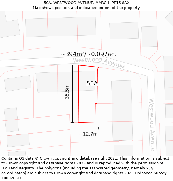 50A, WESTWOOD AVENUE, MARCH, PE15 8AX: Plot and title map