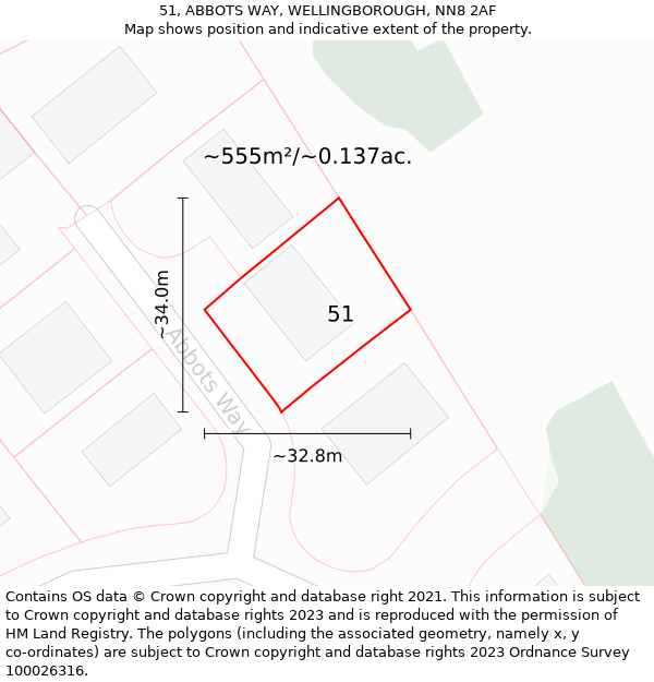 51, ABBOTS WAY, WELLINGBOROUGH, NN8 2AF: Plot and title map