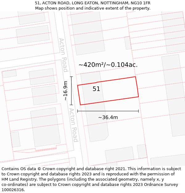 51, ACTON ROAD, LONG EATON, NOTTINGHAM, NG10 1FR: Plot and title map