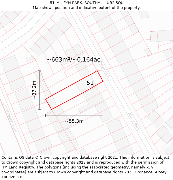 51, ALLEYN PARK, SOUTHALL, UB2 5QU: Plot and title map