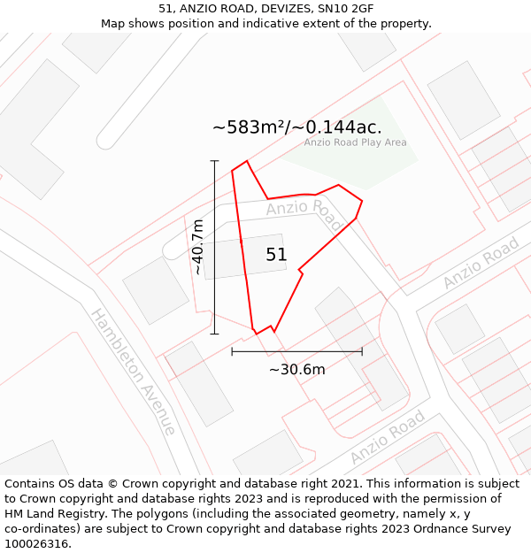 51, ANZIO ROAD, DEVIZES, SN10 2GF: Plot and title map