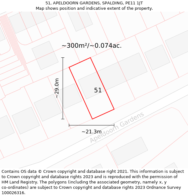 51, APELDOORN GARDENS, SPALDING, PE11 1JT: Plot and title map