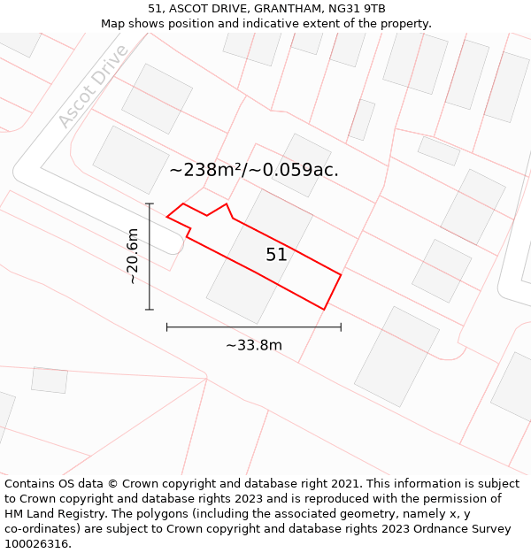 51, ASCOT DRIVE, GRANTHAM, NG31 9TB: Plot and title map