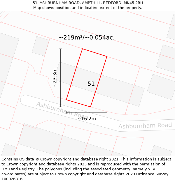 51, ASHBURNHAM ROAD, AMPTHILL, BEDFORD, MK45 2RH: Plot and title map