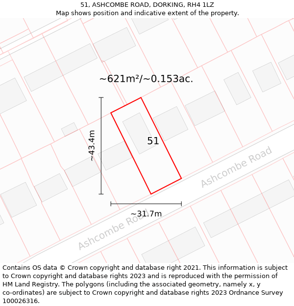 51, ASHCOMBE ROAD, DORKING, RH4 1LZ: Plot and title map