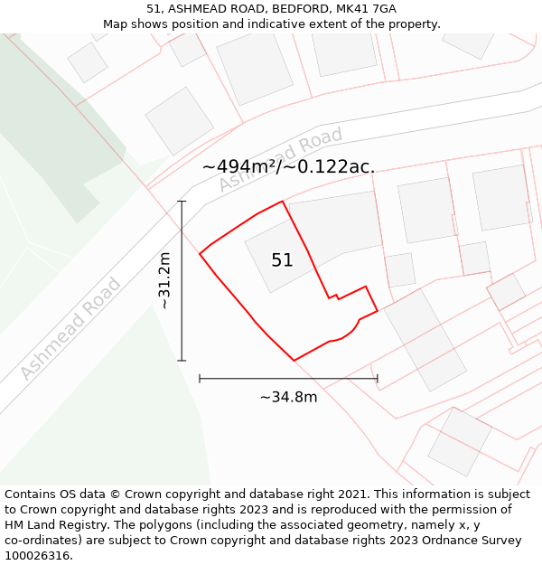 51, ASHMEAD ROAD, BEDFORD, MK41 7GA: Plot and title map