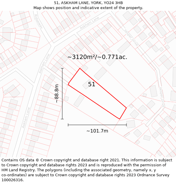 51, ASKHAM LANE, YORK, YO24 3HB: Plot and title map