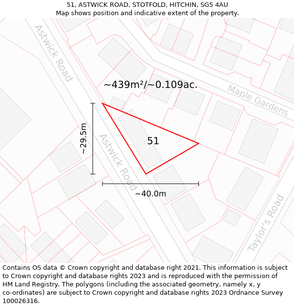 51, ASTWICK ROAD, STOTFOLD, HITCHIN, SG5 4AU: Plot and title map