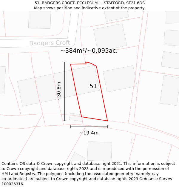 51, BADGERS CROFT, ECCLESHALL, STAFFORD, ST21 6DS: Plot and title map