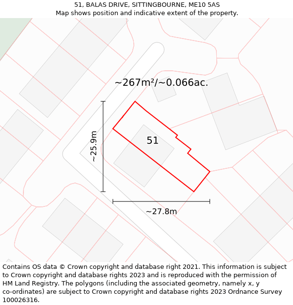 51, BALAS DRIVE, SITTINGBOURNE, ME10 5AS: Plot and title map