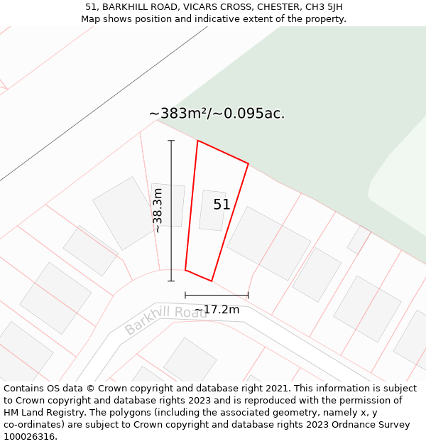 51, BARKHILL ROAD, VICARS CROSS, CHESTER, CH3 5JH: Plot and title map