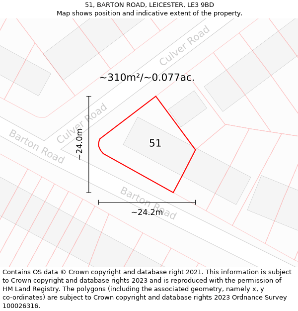 51, BARTON ROAD, LEICESTER, LE3 9BD: Plot and title map