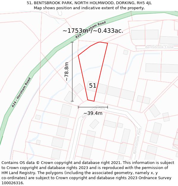 51, BENTSBROOK PARK, NORTH HOLMWOOD, DORKING, RH5 4JL: Plot and title map