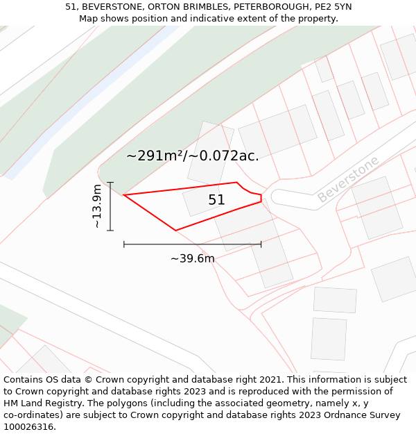 51, BEVERSTONE, ORTON BRIMBLES, PETERBOROUGH, PE2 5YN: Plot and title map