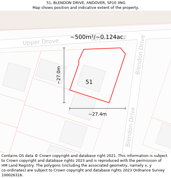 51, BLENDON DRIVE, ANDOVER, SP10 3NG: Plot and title map