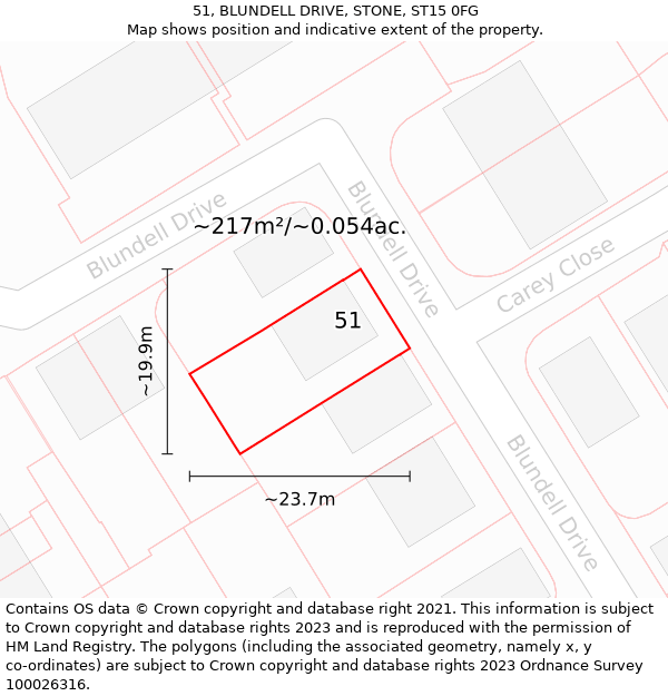 51, BLUNDELL DRIVE, STONE, ST15 0FG: Plot and title map