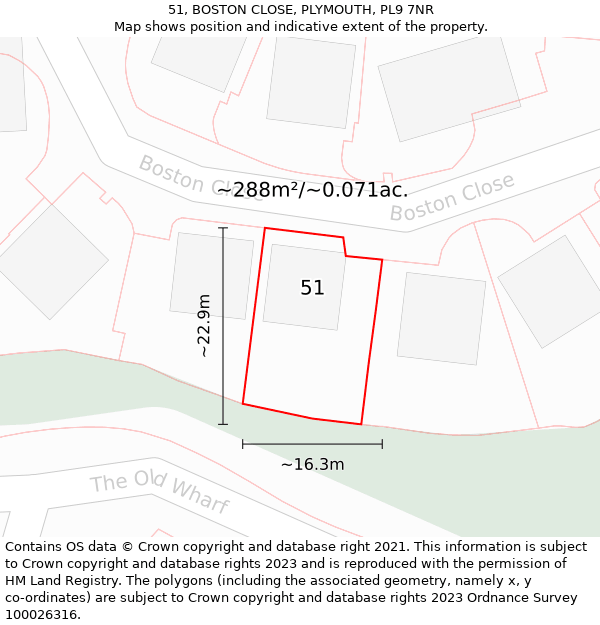 51, BOSTON CLOSE, PLYMOUTH, PL9 7NR: Plot and title map