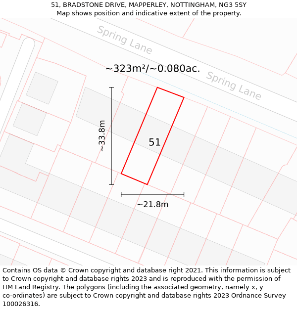 51, BRADSTONE DRIVE, MAPPERLEY, NOTTINGHAM, NG3 5SY: Plot and title map