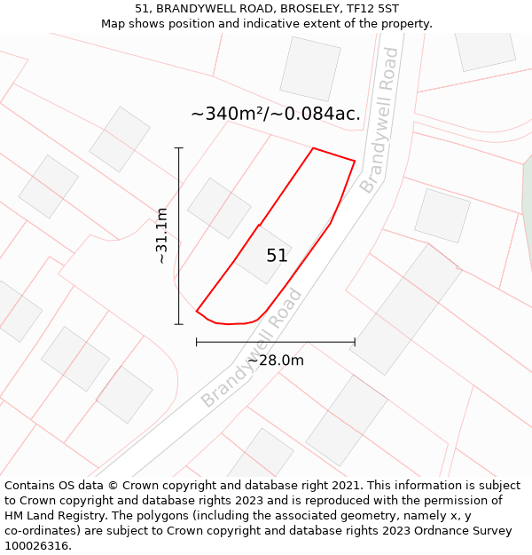 51, BRANDYWELL ROAD, BROSELEY, TF12 5ST: Plot and title map
