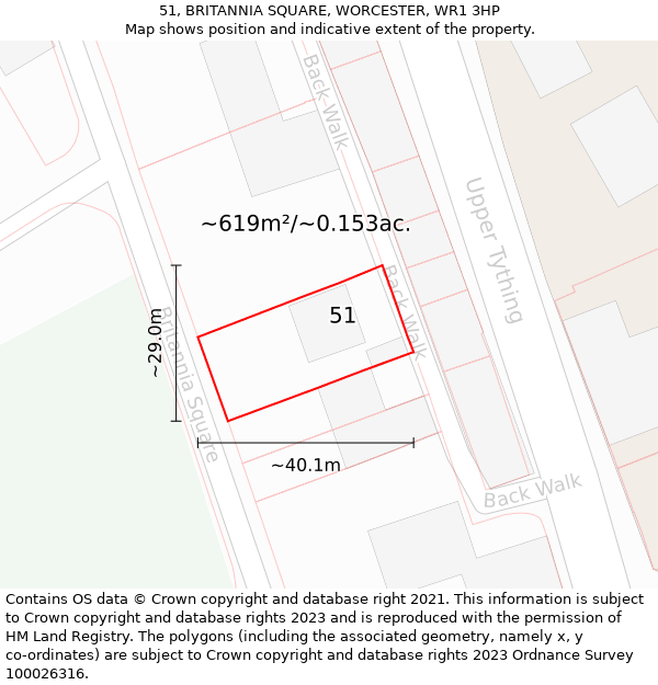 51, BRITANNIA SQUARE, WORCESTER, WR1 3HP: Plot and title map