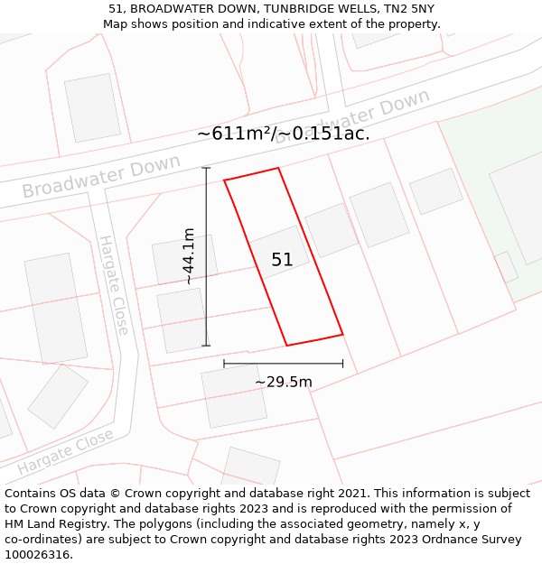 51, BROADWATER DOWN, TUNBRIDGE WELLS, TN2 5NY: Plot and title map