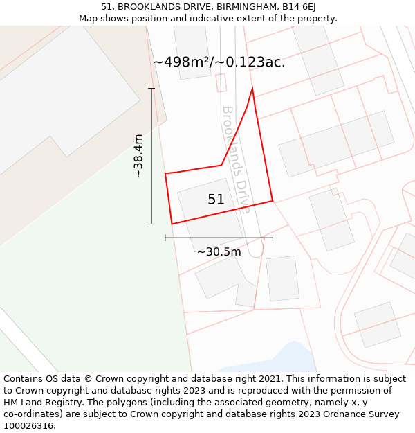 51, BROOKLANDS DRIVE, BIRMINGHAM, B14 6EJ: Plot and title map