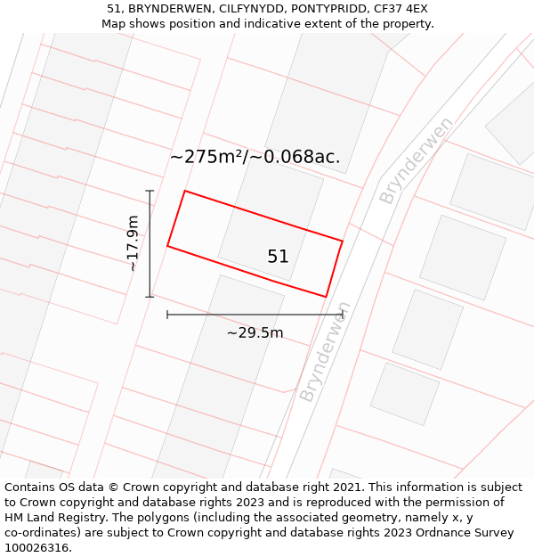 51, BRYNDERWEN, CILFYNYDD, PONTYPRIDD, CF37 4EX: Plot and title map