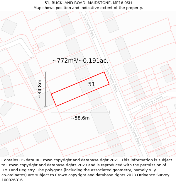 51, BUCKLAND ROAD, MAIDSTONE, ME16 0SH: Plot and title map