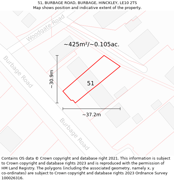 51, BURBAGE ROAD, BURBAGE, HINCKLEY, LE10 2TS: Plot and title map