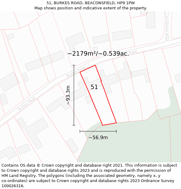 51, BURKES ROAD, BEACONSFIELD, HP9 1PW: Plot and title map