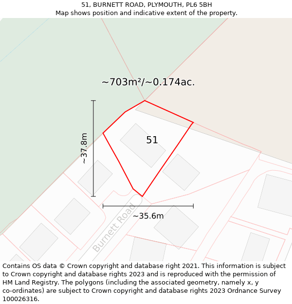51, BURNETT ROAD, PLYMOUTH, PL6 5BH: Plot and title map