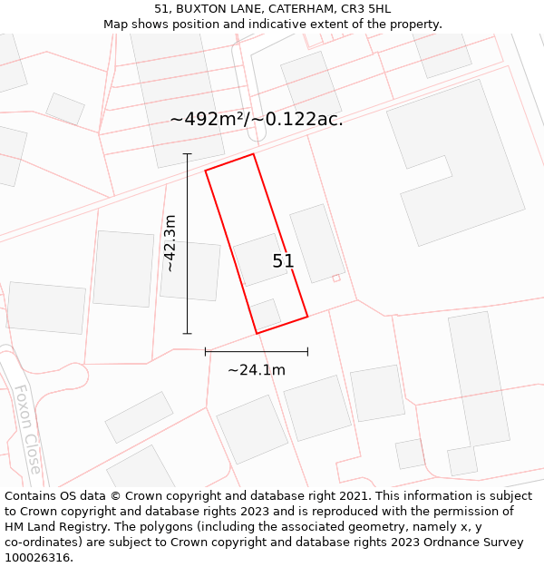 51, BUXTON LANE, CATERHAM, CR3 5HL: Plot and title map