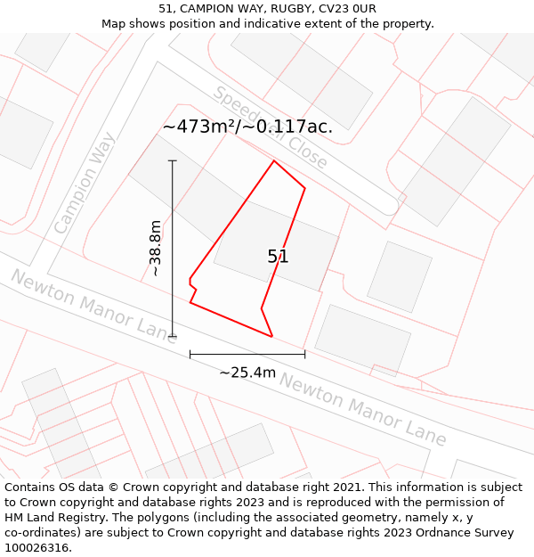 51, CAMPION WAY, RUGBY, CV23 0UR: Plot and title map