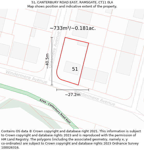 51, CANTERBURY ROAD EAST, RAMSGATE, CT11 0LA: Plot and title map