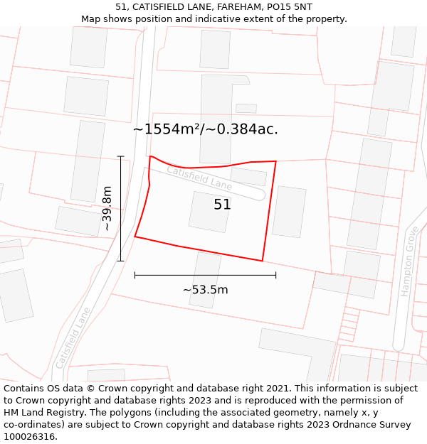 51, CATISFIELD LANE, FAREHAM, PO15 5NT: Plot and title map