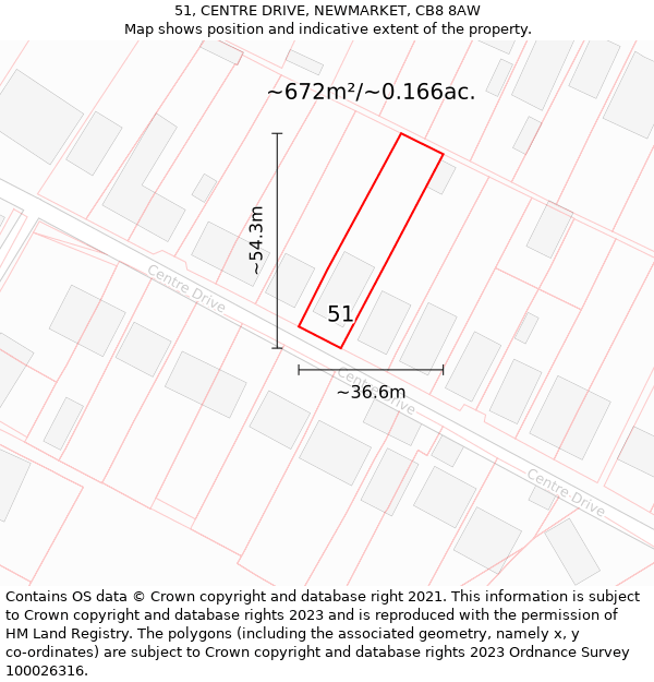 51, CENTRE DRIVE, NEWMARKET, CB8 8AW: Plot and title map