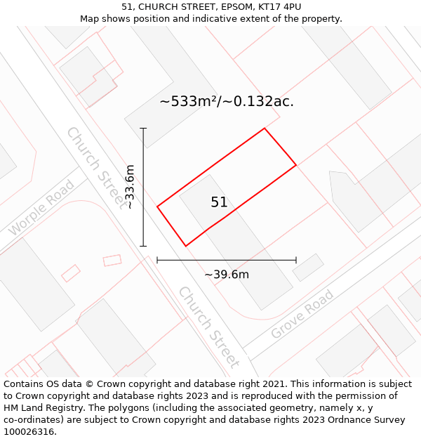 51, CHURCH STREET, EPSOM, KT17 4PU: Plot and title map