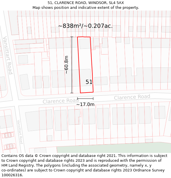 51, CLARENCE ROAD, WINDSOR, SL4 5AX: Plot and title map