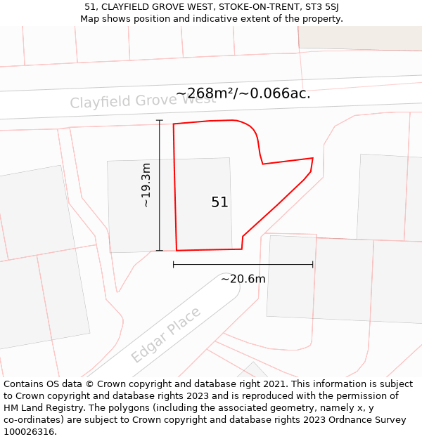51, CLAYFIELD GROVE WEST, STOKE-ON-TRENT, ST3 5SJ: Plot and title map