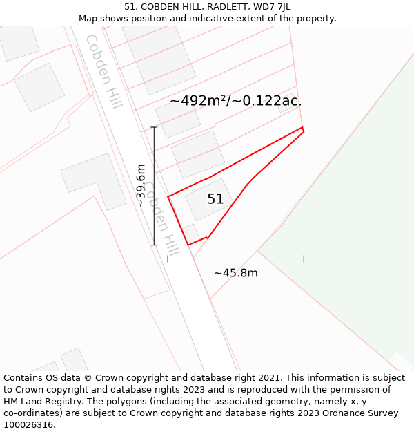 51, COBDEN HILL, RADLETT, WD7 7JL: Plot and title map